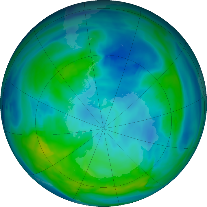 Antarctic ozone map for 14 May 2025